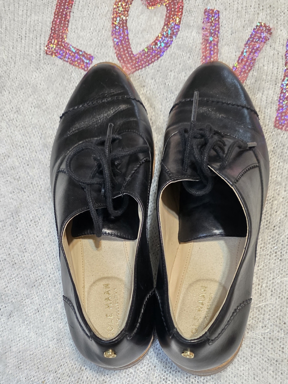 Cole Haan Women’s Black Leather Lace-Up Oxfords